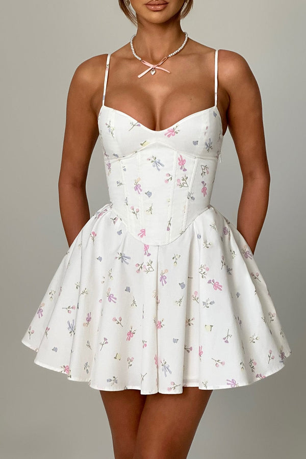 Analeigh Mini Dress - White Multi Floral Print