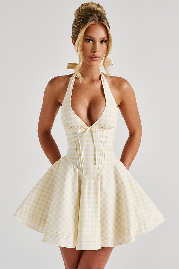Doris Mini Dress - Lemon Gingham