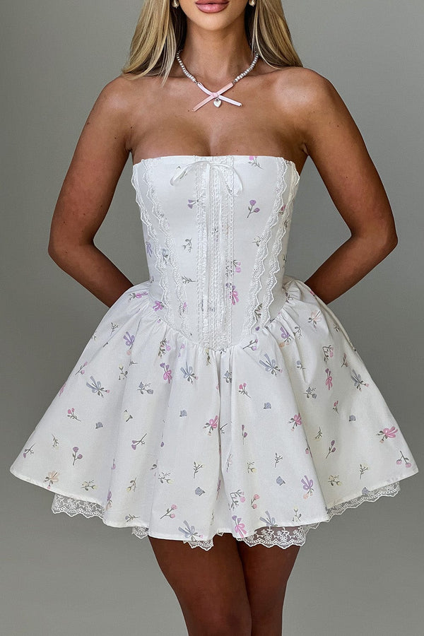 Evie Mini Dress - White Multi Floral Print
